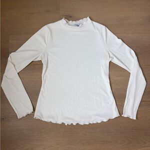 Polagram Cream Ribbed Long-Sleeve Mock Neck Top